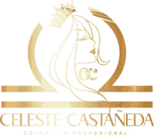 a logo for celeste castañeda shows a woman wearing a crown