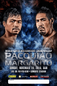 a poster for a world super welterweight championship between pacquiao and margarito