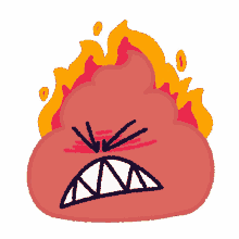 a cartoon drawing of an angry poop with flames surrounding it