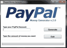 paypal money generator v.2.0 is displayed on a computer