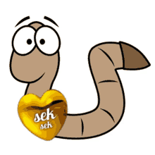 a cartoon worm with a heart that says sek sek