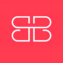 a red background with a white symbol that says eb