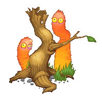 a cartoon illustration of two monsters standing next to a tree