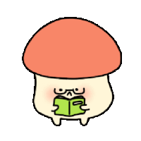 a cartoon drawing of a mushroom with a book in its mouth