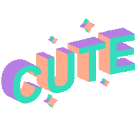 the word cute is displayed in a 3d font