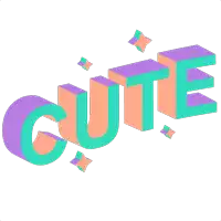 the word cute is displayed in a 3d font