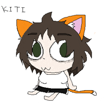 a cartoon drawing of a girl with a cat ear and the name kiti