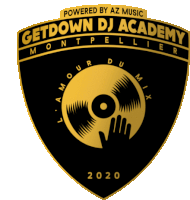 a logo for getdown dj academy montpellier in 2020