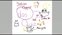 a drawing of a cat and a sloth with the words " satan oppar das quiz " written on it