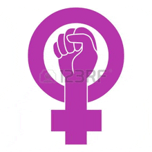 a female symbol with a fist in a circle on a white background .