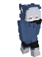 a minecraft character is wearing a blue hoodie