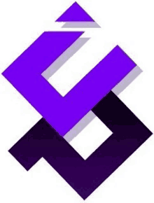 it is a purple and black logo that looks like a cross .