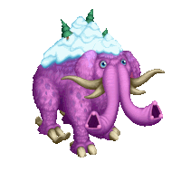 a purple cartoon elephant with a snowy mountain on its head