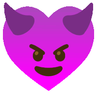 a purple heart with horns and a devil face