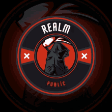 a logo for realm public shows a grim reaper with a scythe