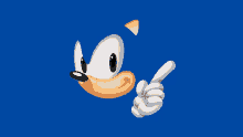 a blue background with a cartoon character pointing at it