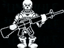 a pixel art of papyrus holding a gun on a black background