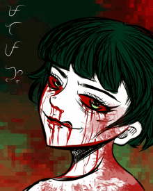 a drawing of a girl with blood coming out of her face