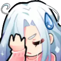 a pixel art drawing of a girl with long white hair covering her face