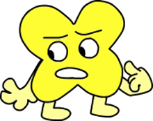 a cartoon drawing of a yellow x with arms and legs and a face .