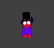 a cartoon character wearing a top hat and a purple hoodie