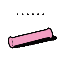 a cartoon drawing of a pink tube with dots on it and a shadow .