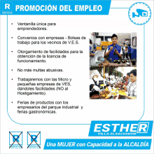 an advertisement for esther villa el salvador shows a woman with a capacity a la alcaldia