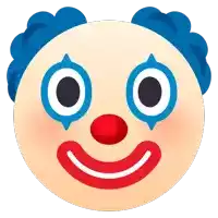 a clown with blue eyes and red nose is smiling