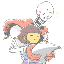 a cartoon drawing of a skeleton and a little girl