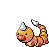 a pixel art of a worm with a red nose and a white tail .