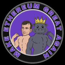 a cartoon of a man and a hippo with the words ethereum great again