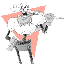 a drawing of a skeleton holding a bone