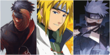 a collage of three anime characters with one of them wearing an akatsuki headband