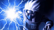 a cartoon character with a mask on his face is surrounded by lightning