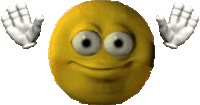 a yellow smiley face with white eyes is surrounded by white gloves