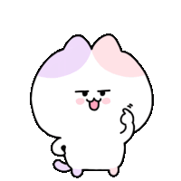 a cartoon drawing of a cat with a pink and purple head