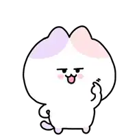 a cartoon drawing of a cat with a pink and purple head