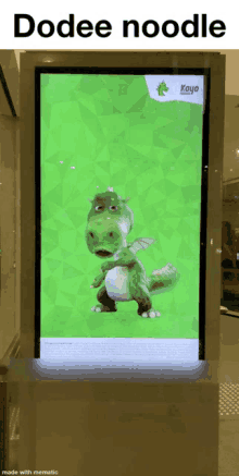 a screen with a cartoon dragon on it and the words dodee noodle below it