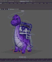 a 3d model of a dinosaur with a treasure chest on top