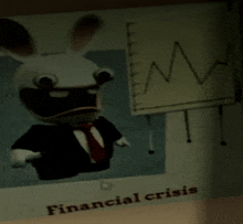 a picture of a rabbit in a suit and tie with financial crisis written below it