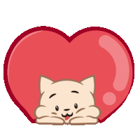 a cartoon cat is peeking out from behind a large red heart