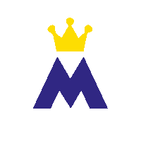 a blue m with a yellow crown on top