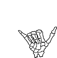 a drawing of a skeleton hand making a hang loose sign .