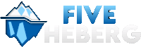 a blue and white logo for five herberg with an iceberg