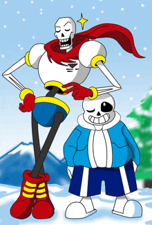 a drawing of papyrus and sans standing in the snow