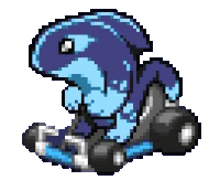 a pixel art drawing of a blue lizard on a white background