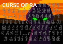 curse of ra is written on a poster with many drawings of people