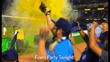 a foxes party tonight advertisement is displayed on a screen