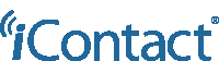 a blue logo for i contact with a white background