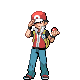 a pixel art of a boy wearing a red hat and holding a poke ball .